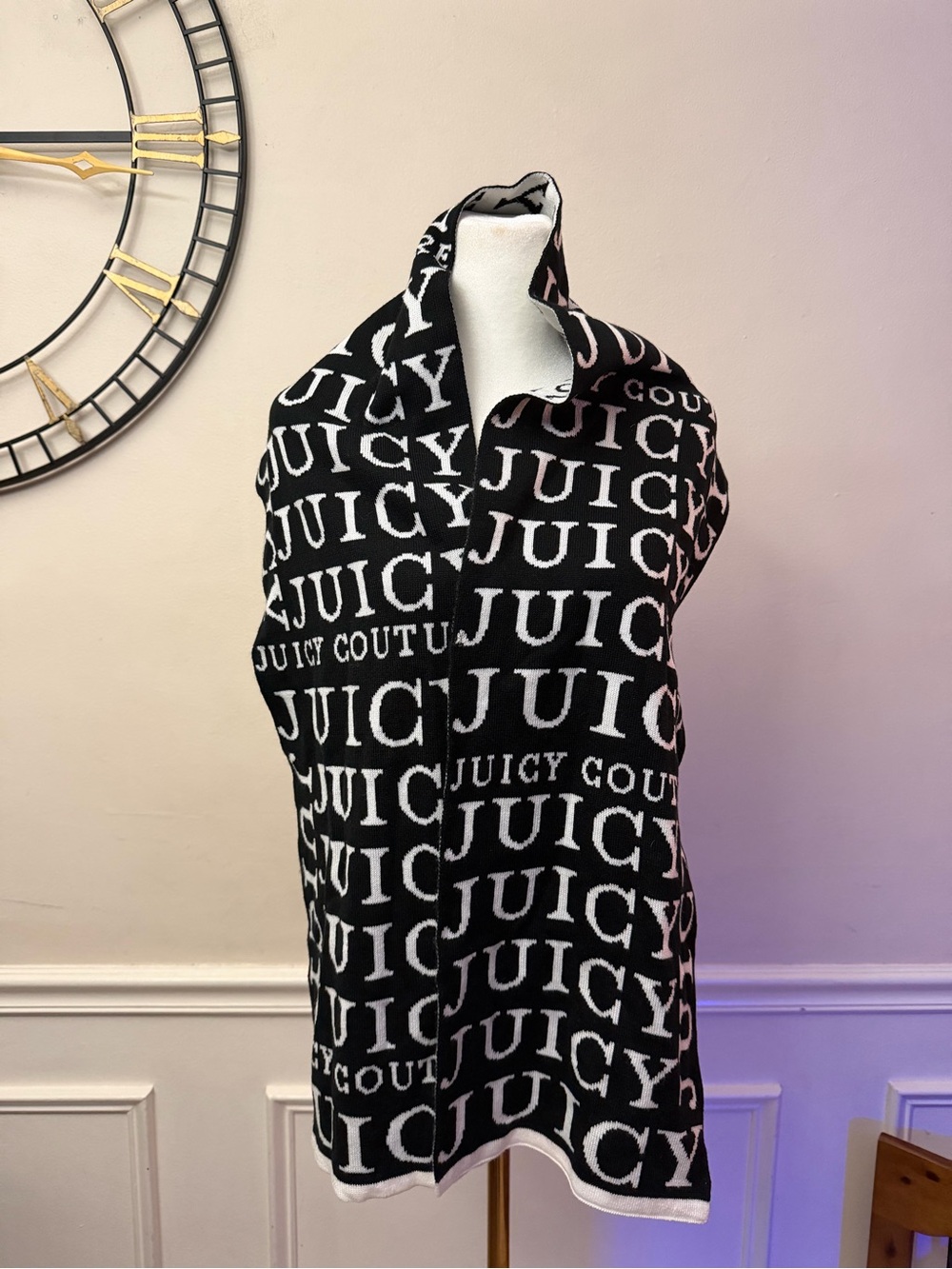 Juicy Couture Black & White All-Over Logo Knit Jacket